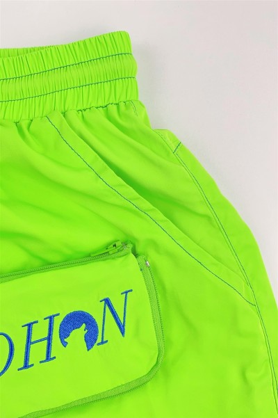 Customized fluorescent green sports shorts design blue embroidered logo shorts sports pants supplier Lock bag multi bag  U391 back view